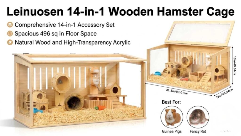 Leinuosen 14-in-1 Wooden Hamster Cage — 32 Inch with Full Accessories
