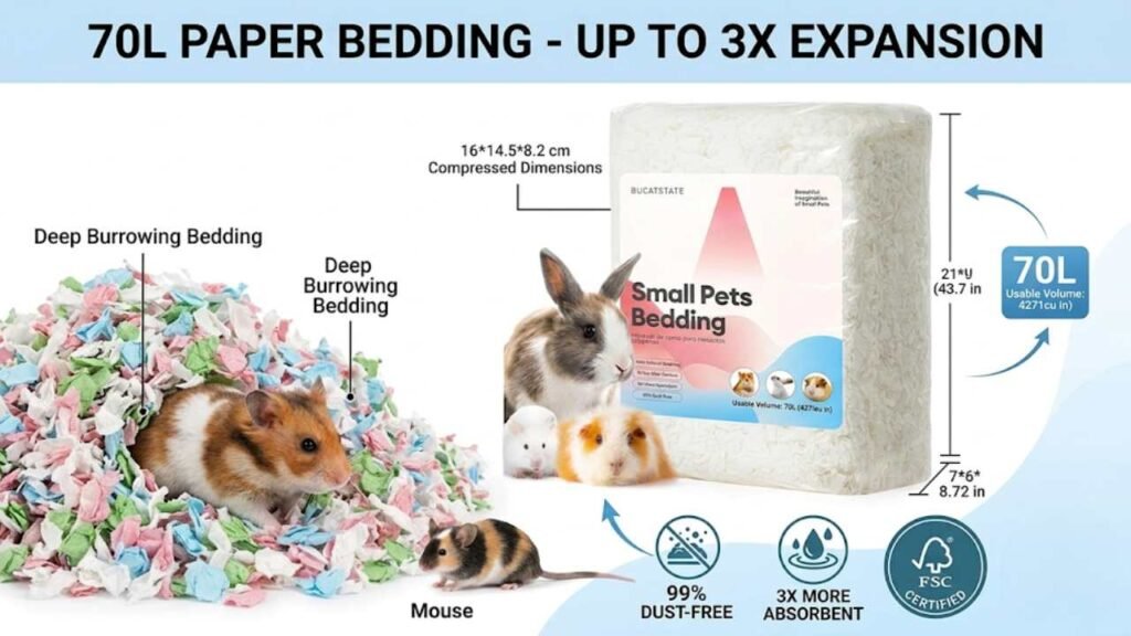 BUCATSTATE Hamster Bedding — 70L Paper Bedding with Odor Control