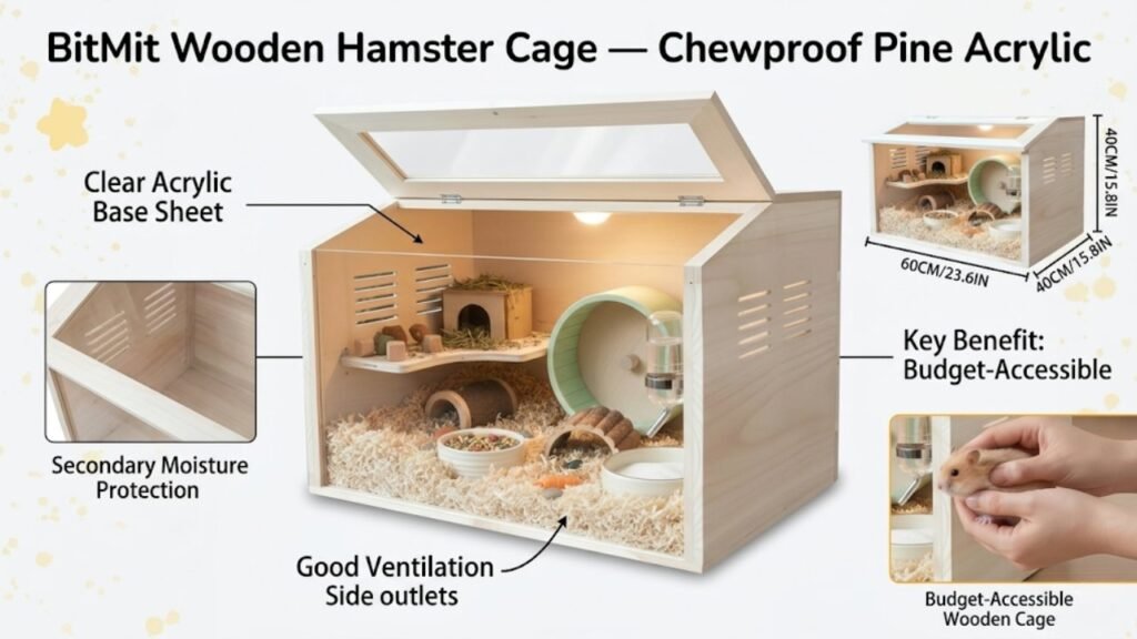BitMit Wooden Hamster Cage — Chewproof Pine Acrylic