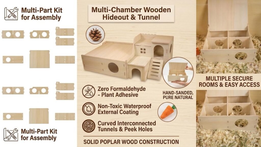 Cyirexylcc Multi-Chamber Wooden Hamster Hideout & Tunnel