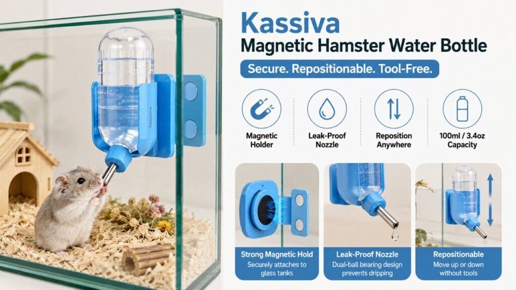 Kassiva Hamster Water Bottle with Magnetic Holder
