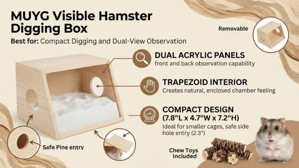 MUYG Visible Hamster Digging Box — Wood and Acrylic Trapezoid Design