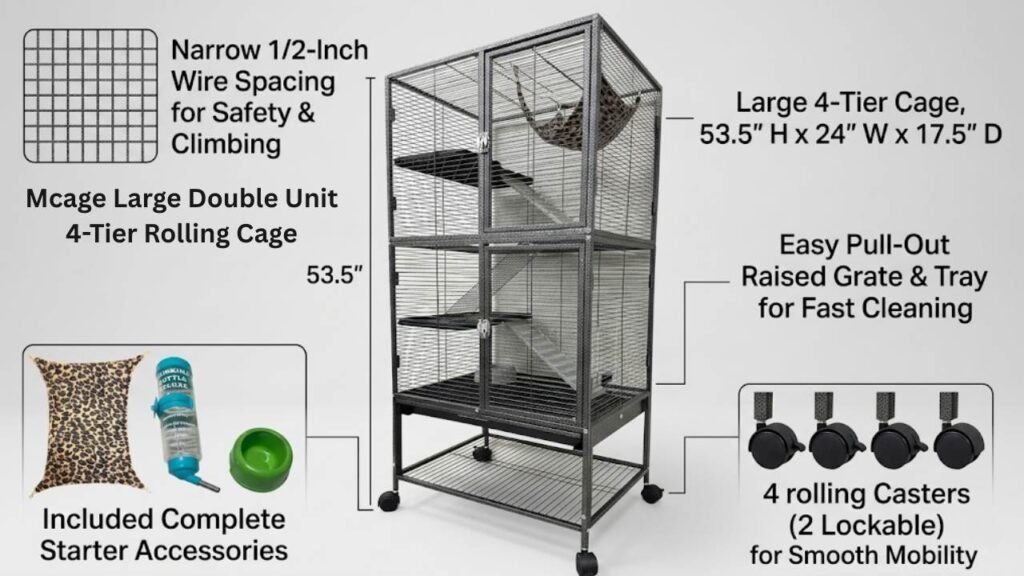 Mcage Large Double Unit 4-Tier Rolling Cage