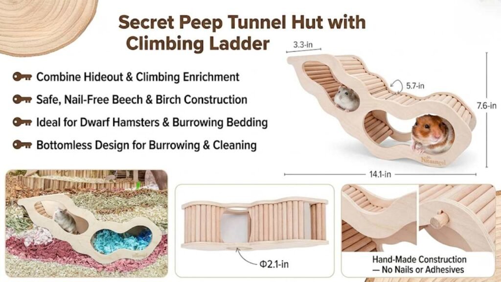 Niteangel Hamster House with Climbing Ladder — Secret Peep Tunnel Hut