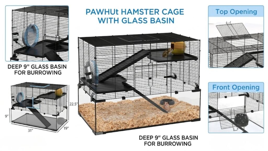 PawHut Hamster Cage with Glass Basin