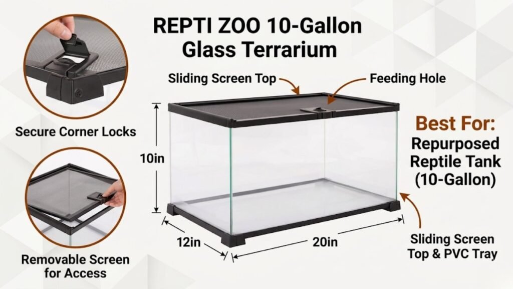 REPTI ZOO 10-Gallon Glass Terrarium with Sliding Screen Top