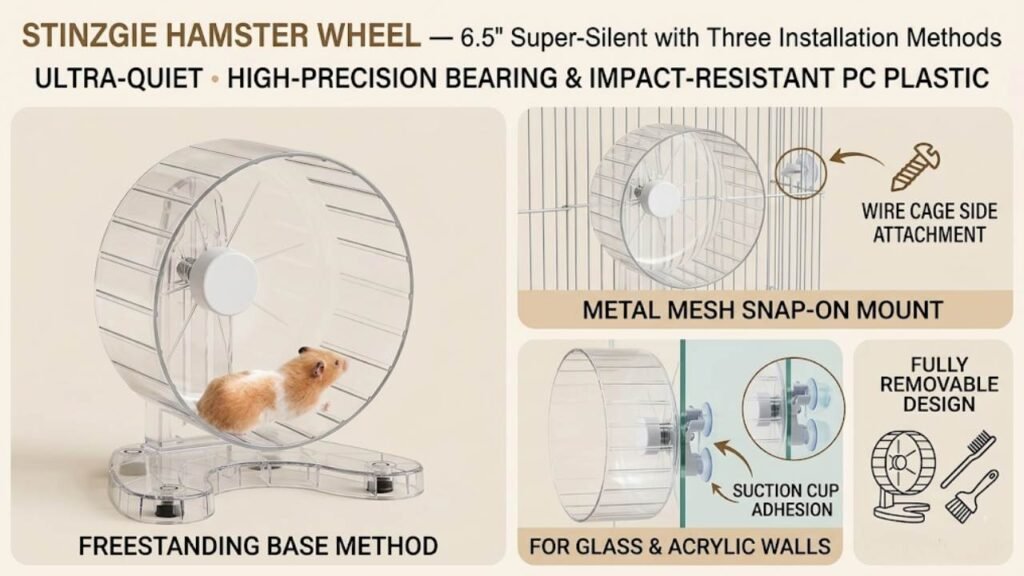 Stinzgie Hamster Wheel — 6.5" Super-Silent with Three Installation Methods