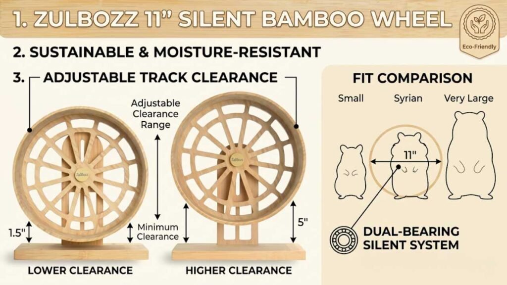 ZulBozz 11" Silent Hamster Wheel — Carbonized Bamboo