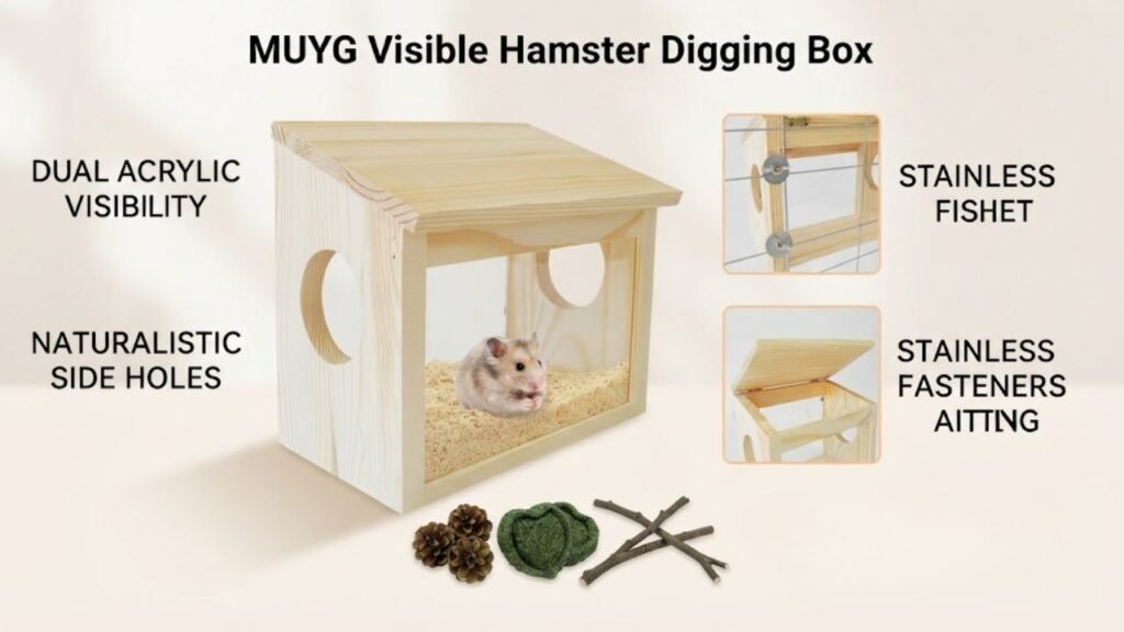 MUYG Visible Hamster Digging Box — Pine and Acrylic with Side Holes